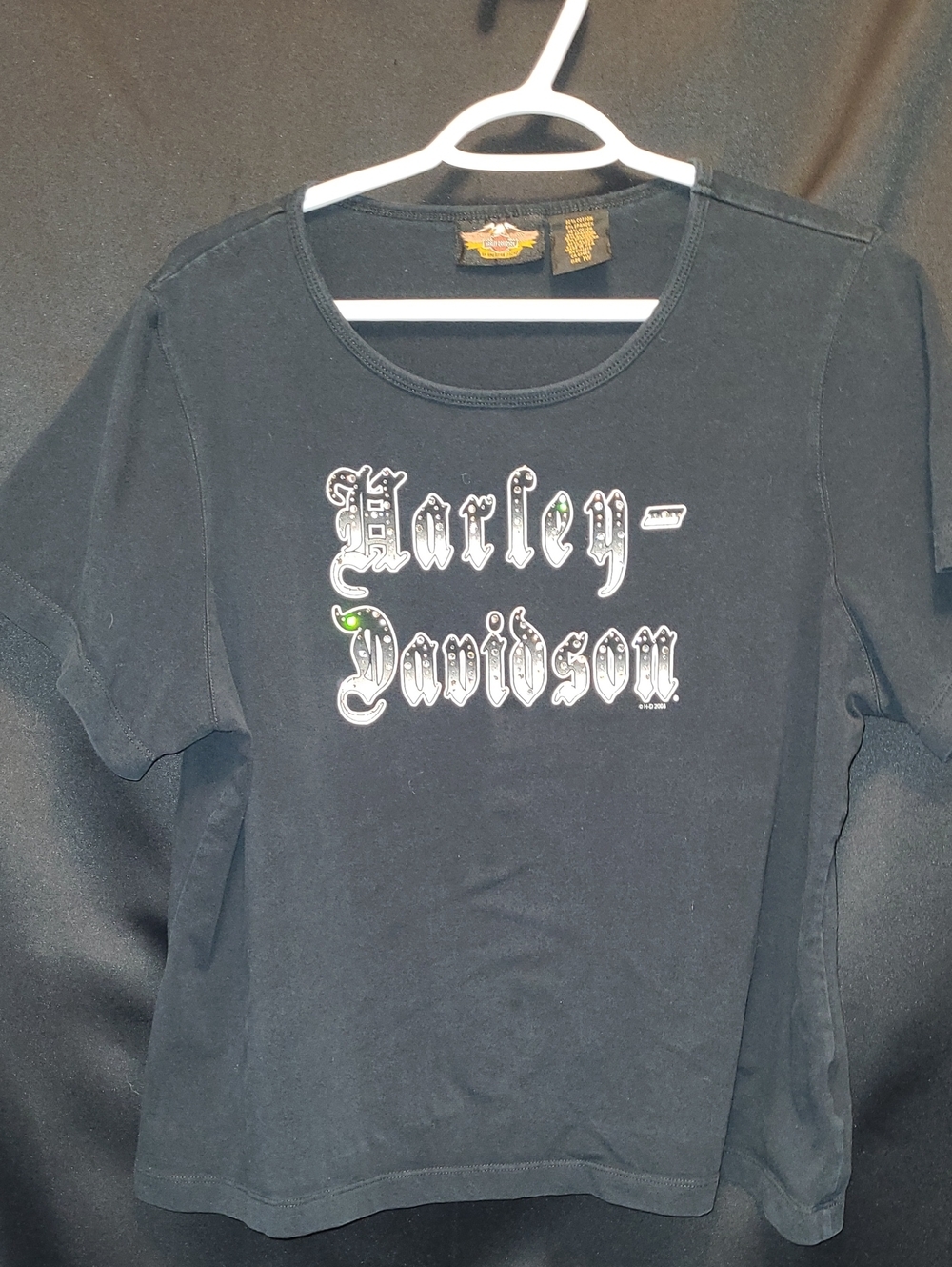 Harley-Davidson Womens Black Logo Short Sleeve Tee 2003 Blingy